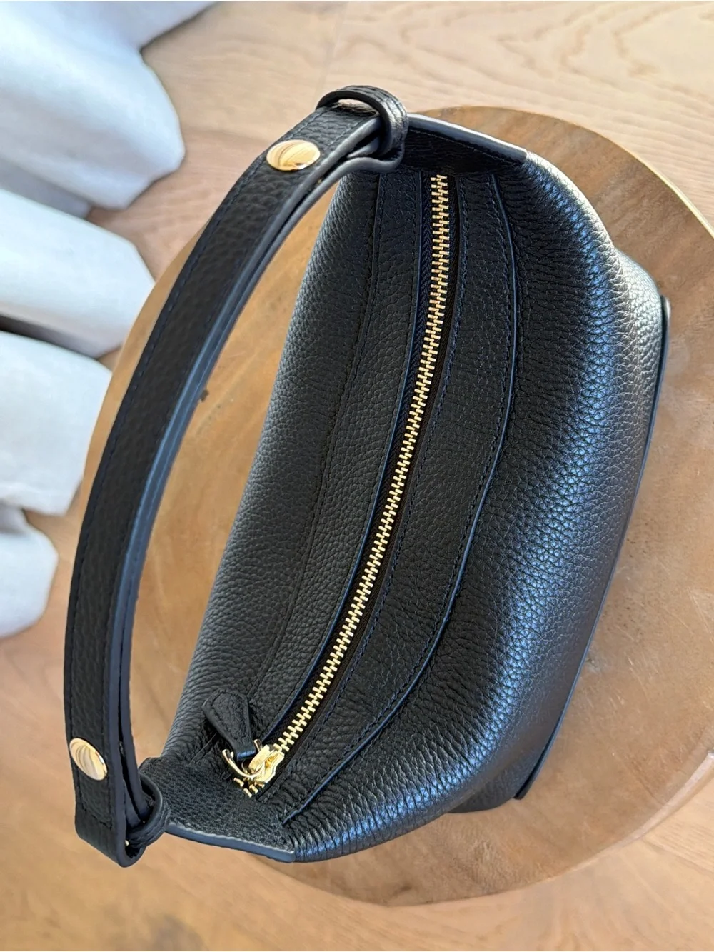 The Horse Harri Bag - Black Pebbled Leather Shoulder Bag with Gold Hardware